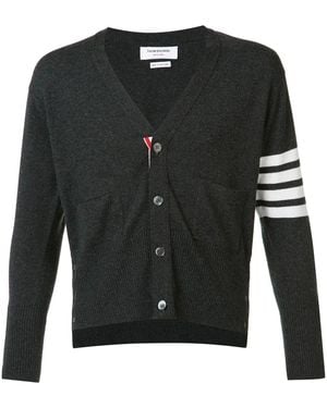 Thom Browne Classic Short V Neck Cardigan With 4 Bar Stripe - Black