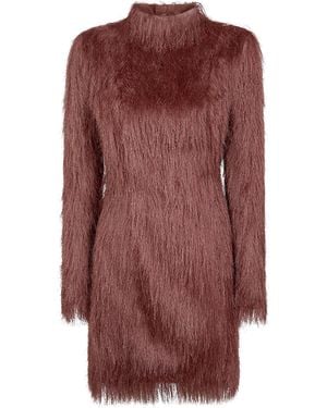 Balmain Long Sleeves Fringes Bodycon Short Dress - Purple