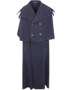 Yohji Yamamoto Cape Coat Big Lapel "Big Lapel Cape Coat" - Blue
