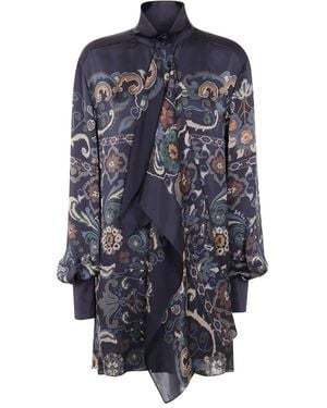 Sacai Turtle Neck Floral Print Dress - Blue