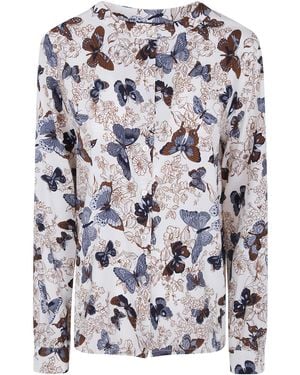 Laura Urbinati Shirt Butterfly Print Mandarin Collar - White
