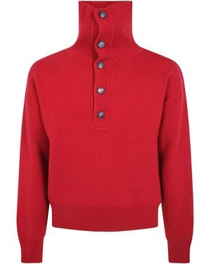 Ami Paris Jumper High Buttoned Collar - Red
