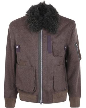 Sacai Jacket Wool Melton Blouson - Brown