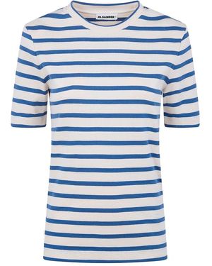 Jil Sander Crewneck Short Sleeves Stripes T-Shirt - Blue