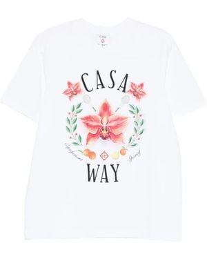 CASABLANCA "Casa Way Orchid Print" Classic T-Shirt - White