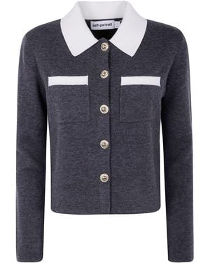 Self-Portrait Contrast Collar Cardigan - Blue