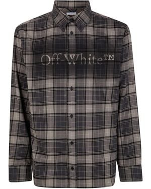 Off-White c/o Virgil Abloh "Spray Book Check" Flan Regular Shirt - Grey