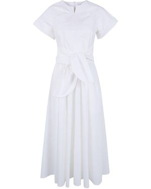 Patou Short Sleeves Midi Knot Dress - White