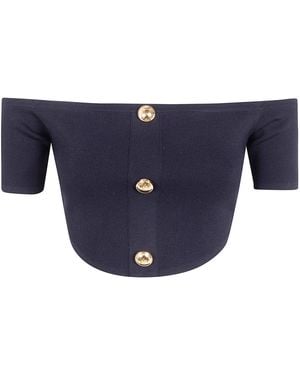 Elisabetta Franchi Button Cropped Knit Top - Black