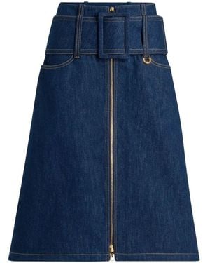 Patou Zipped Midi Belted Skirt - Blue
