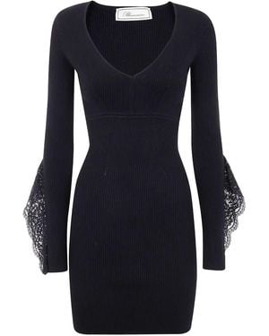 Blumarine Knit Insert Lace Dress - Blue