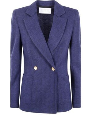 Harris Wharf London Double Breasted Blazer With Shoulder Pads Pa - Blue