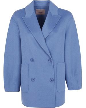 Twinset Coat Double Breasted Peacoat - Blue