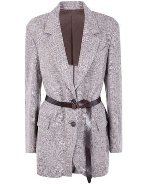 Brunello Cucinelli Belted Single Breasted Jacket - Grey