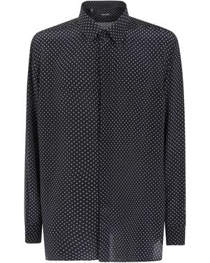 Tom Ford Camicia Fluid Fit "Geometric Print Crepe De Chine" - Blu