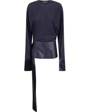 DARKPARK 'Luna' Jersey Top With Dropped Satin Details - Blue