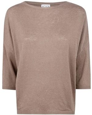 Ma'ry'ya Linen & Cotton Oversized T-Shirt - Brown