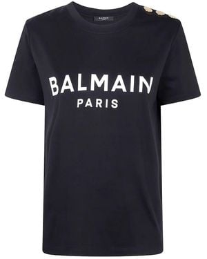 Balmain 3 Buttons Printed T-Shirt - Black