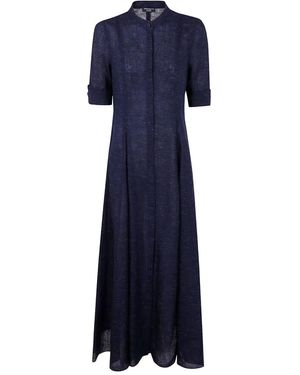 Emporio Armani Icon Linen Blend Chambray Maxi Dress - Blue