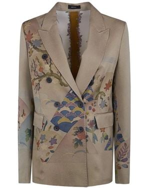 Ibrigu Double Breasted "Komon" Kimono Jacket - Gray