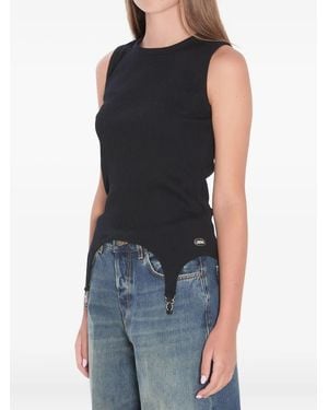 Jean Paul Gaultier Cotton Ribbed Tank Top With Lingerie Garter - Blue