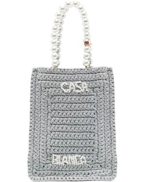 CASABLANCA Mini Crochet Shopping Handbag - White