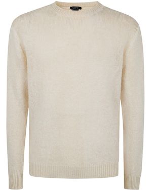 Avant Toi "Hand Painted" Brushed Linen Round Neck Pullover - White