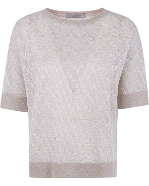 D.exterior D. Exterior Z-Line Lux Short Sleeves Round Neck Jumper - White