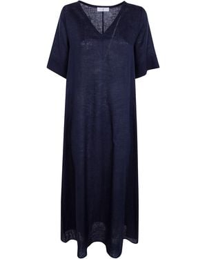 Whyci Abito Lungo V Neck "Long Dress" - Blue