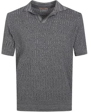 Nuur Short Sleeved Polo Neck Mouline T-Shirt - Grey