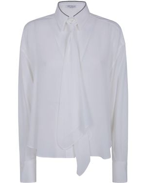 Brunello Cucinelli Camicia Di Seta "Ribbon Silky" - Bianco