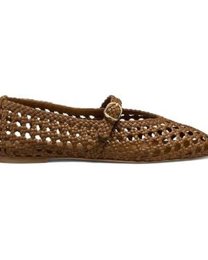 Stuart Weitzman "Prim Woven" Ballerina Mary Jane - Brown