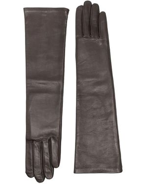 Agnelle "Opera" Nappa Leather Silk Gloves - Brown