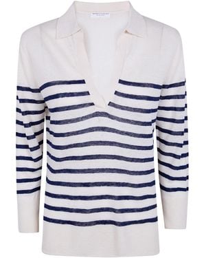 Majestic Oversized Linen 100 Stripes Polo Shirt - White