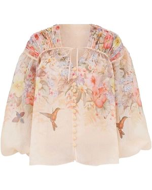 Zimmermann Linen And Silk Blend Floral Blouse - Natural