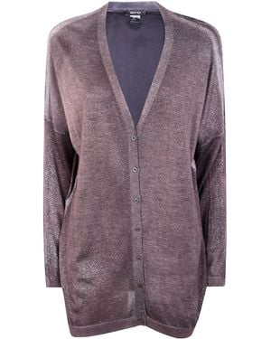 Avant Toi "Star Dust" Effect Long Cardigan With Silk On Back - Purple
