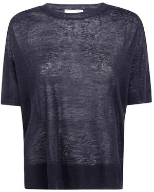 Majestic Linen Round Neck Sweater - Blue