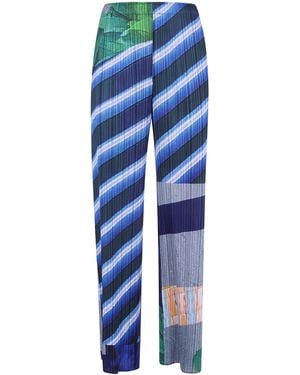 Pleats Please Issey Miyake Trousers Patterned "City Collage" - Blue