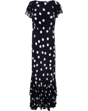 RIXO London Ordinia Dress Mono Polka Dot - Blue