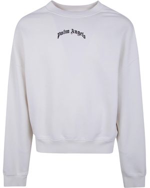 Palm Angels Back Curved Logo Loose Crew - White