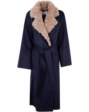 Essentiel Antwerp "Irno" Faux Fur Collar Coat - Blue
