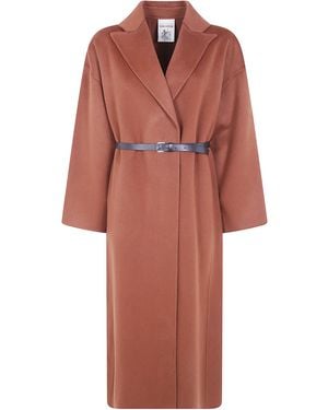 Semicouture Coat Long Wool "Y6Wv08 V13 Dark Leather" - Red