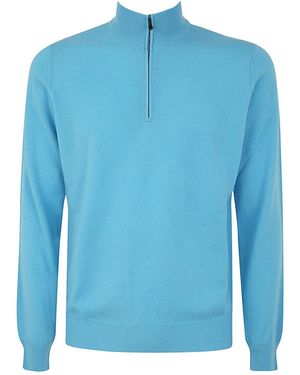 FILIPPO DE LAURENTIIS Wool Cashmere Long Sleeves Half Zipped Sweater - Blue