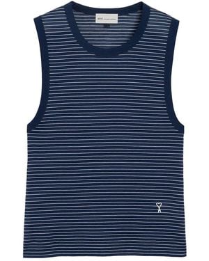 Ami Paris Classic Fit Striped Tank Top With "Ami De Coeu - Blue