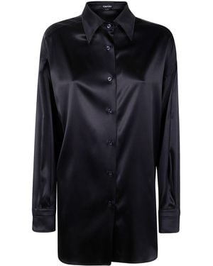 Tom Ford Stretch Silk Satin Relaxed Fit Shirt - Black