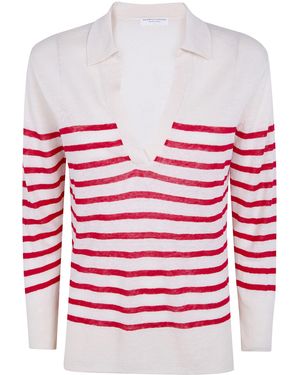 Majestic Oversized Linen 100 Stripes Polo Shirt - Red