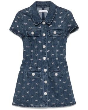 self-portrait☆Denim Diamante Bow ミニ ワンピース【UK発】 Denim Diamante Bow Collared Mini Dress – self-portrait