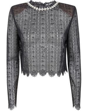 Self-Portrait Organza Lace Top - Grey