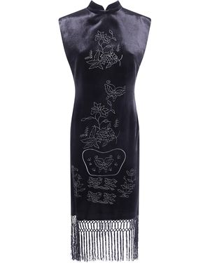 HUI Dress Fringed "Ingot Embroidered Quipao" - Blue