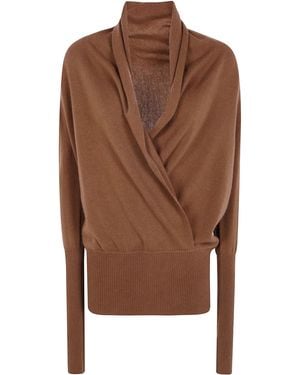 7 For All Mankind Maglione V-Neck "Wrap" - Marrone